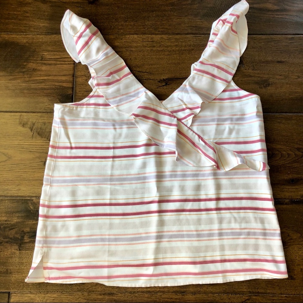 NWOT LOFT Striped Ruffle Wrap Shell - Picture 4 of 5